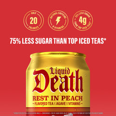 Liquid Death Rest In Peach glass pour reveals peachy aroma and tea notes.