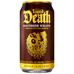 Liquid Death Root Beer Wrath pour captures a foamy, soda-like experience.