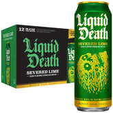 Liquid Death Severed Lime can close-up highlighting bold lime flavor for on-the-go hydration.