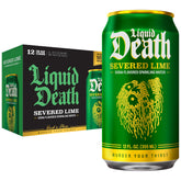 Liquid Death Severed Lime can front view highlights bold flavor and zero caffeine.