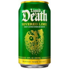 Liquid Death Severed Lime can open pour shows refreshing, soda-style taste.