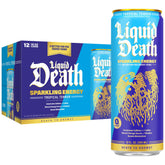 Liquid Death Sparkling Energy Tropical Terror bottle with Piña Colada flavor, refreshing option for a quick boost.