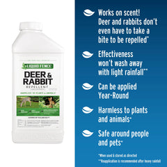 Liquid Fence repellent spray on shrubs deters pest visits during the season