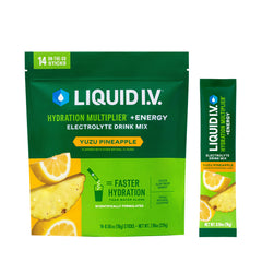 Liquid I.V. Hydration Multiplier Energy yuzu-pineapple packet close-up for on-the-go hydration