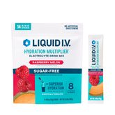 Liquid I.V. Raspberry Melon bottle label highlighting flavor and keto-friendly hydration