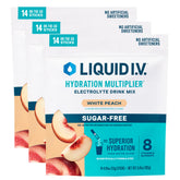 Liquid I.V. Hydration Multiplier Sugar Free White Peach packets for convenient on-the-go hydration.
