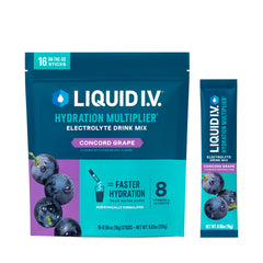 Liquid I.V. Concord Grape hydration powder in a pack ready to mix for fast hydration