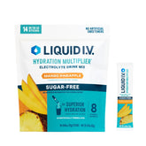 Liquid I.V. Hydration Multiplier Sugar-Free Mango Pineapple bottle being poured for quick hydration
