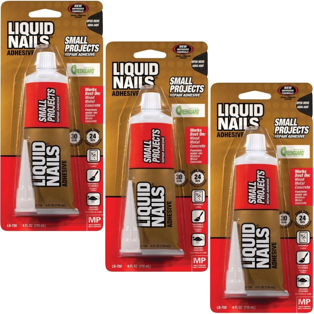Liquid Nails LN-700 tube close-up for quick, waterproof bonding.