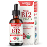 LIQUIDHEALTH methyl B12 drops bottle showing organic energy support