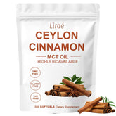 LIRAE Ceylon Cinnamon SoftGels bottle highlights premium daily-use formula.
