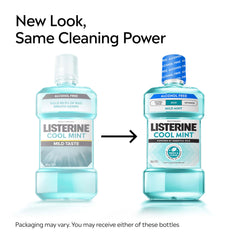 Listerine Cool Mint Alcohol-Free Mild pour action for quick daily rinse.