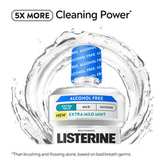 Listerine Extra Mild Alcohol-Free Label highlights no alcohol for gentler rinse