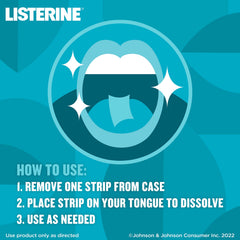 Listerine PocketPaks dissolving breath strip on tongue for instant minty freshness.