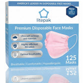 Litepak pink disposable mask with dispenser box front view for quick access