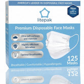 Litepak 125-pack disposable masks in a dispenser box for easy access.