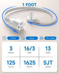 LitStar flat plug 1ft white top-outlet access keeps bottom free.