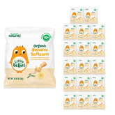 Little Bellies Organic Banana Softcorn snack in hero image promoting safe self-feeding