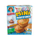 Little Debbie Birthday Cake Mini Muffins box offers a convenient, family-friendly snack with five portable pouches.