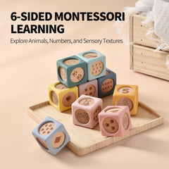 Little Rawr blocks feature non-toxic laser-engraved wood inserts for lasting detail.