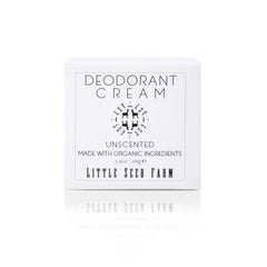 Little Seed Farm deodorant cream unscented jar close-up showing silky texture for sensitive skin.