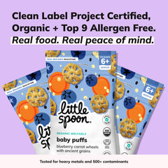 Little Spoon Baby hands hold meltable wheel, encouraging self-feeding and fine motor play.