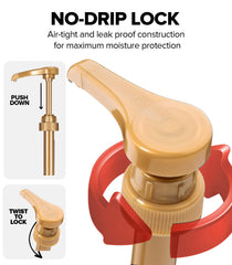 Little Squirt no-leak lock syrup pump prevents drips and mess on counters.