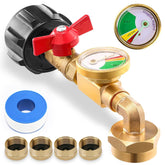 Liucocotos propane refill adapter gauge closeup with color indicators for safety and monitoring