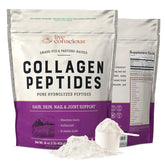 Live Conscious Collagen Peptides bottle shown, promoting radiant skin and stronger hair with daily use.