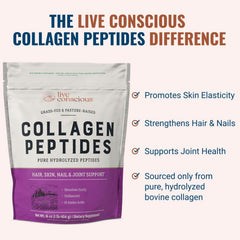 Live Conscious Collagen Powder label nutrition emphasizes grass-fed, pasture-raised sourcing.