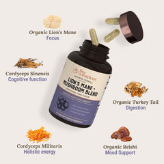 Close-up of Live Conscious Lion’s Mane capsules for daily cognitive support.