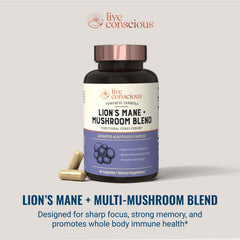 Turkey Tail image on Live Conscious packaging highlighting immune support.