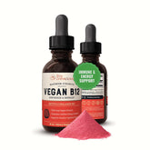 Live Conscious Vegan B12 Drops bottle with label highlighting 5000 mcg for energy support