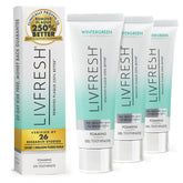 LIVFRESH toothpaste gel packaging highlights premium, SLS free formula for daily care.
