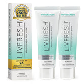 LIVFRESH Toothpaste Gel tube front showing branding and plaque removal promise.