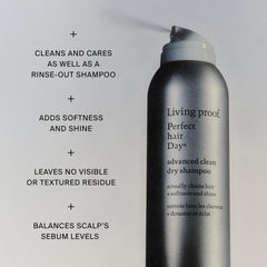 Living Proof phd dry shampoo applying to roots demonstrates easy root refresh.