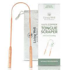 Living Well with Dr. Michelle copper tongue scraper front view for daily cleaning and fresh breath