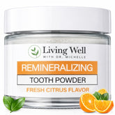 Living Well with Dr. Michelle Fresh Citrus Tooth Powder tub, fluoride-free for family brushing