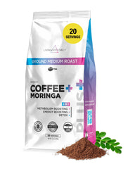 Livingood Daily Coffee with Moringa bag front, organic shade-grown beans for clean mornings.