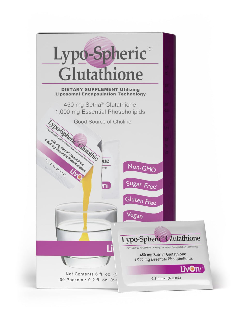 LivOn Lypo-Spheric Glutathione packets on foil for fast absorption