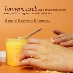 LIYALAN turmeric scrub on wet skin during circular massage to refine texture.