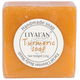 LIYALAN turmeric soap bar packaging showcasing vegan ingredients.