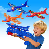 LJZJ 3-pack airplane launcher package with colorful glider planes for outdoor play.