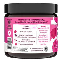 Llama Naturals Vitamin D3 raspberry gummies with kid-friendly chewable design and raspberry flavor