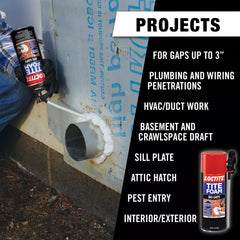 Loctite Tite Foam Big Gaps foam-closeup demonstrates durable adhesion on wood and brick.