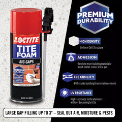 Loctite Tite Foam Big Gaps straw-application demonstrates quick seal around a crack.