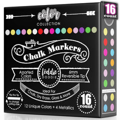 Loddie Doddie chalk markers 16-pack ready for bold chalkboard designs and easy erasing.