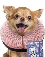 Loflaze dog cone valve closeup shows secure inflation for comfortable recovery.