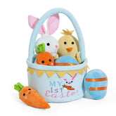 Lofytain blue Easter basket with plush bunny for baby's first Easter celebration.