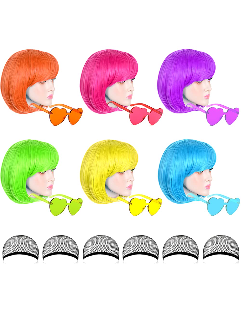 LOHO MAGICA 6-pack colored wigs in bob style for vibrant party looks